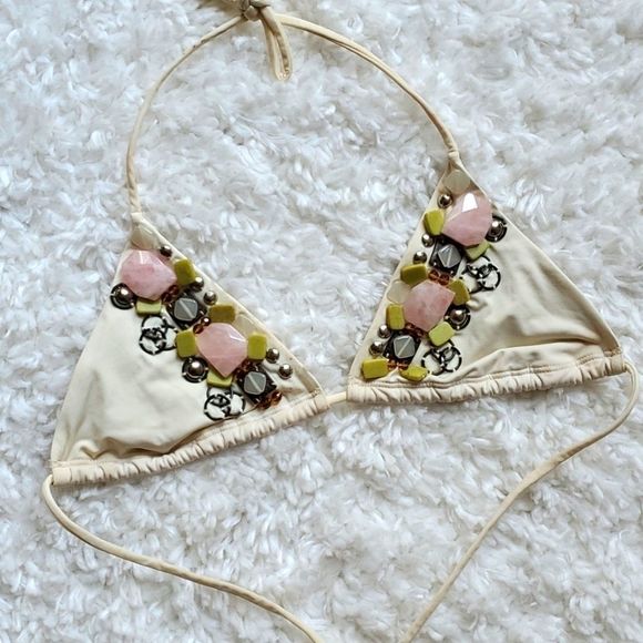 Vintage Victoria’s Secret Stone embellishment jeweled triangle bikini top S - Picture 1 of 9